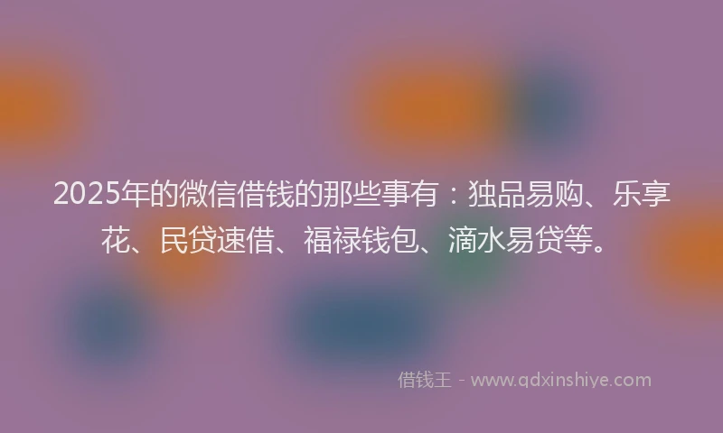 2025年的微信借钱的那些事有：独品易购、乐享花、民贷速借、福禄钱包、滴水易贷等。