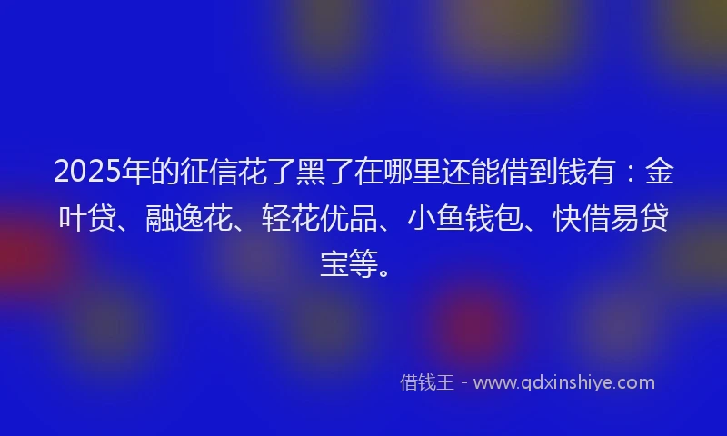 2025年的征信花了黑了在哪里还能借到钱有：金叶贷、融逸花、轻花优品、小鱼钱包、快借易贷宝等。
