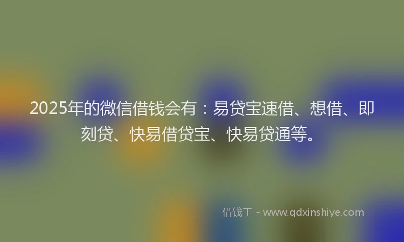 2025年的微信借钱会有：易贷宝速借、想借、即刻贷、快易借贷宝、快易贷通等。
