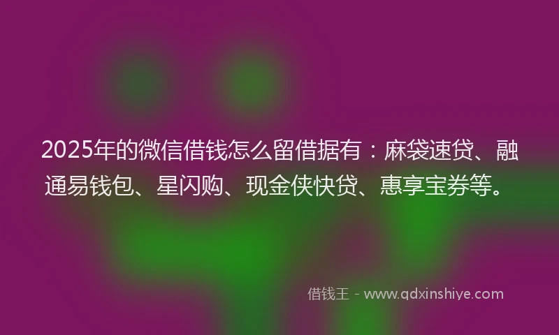2025年的微信借钱怎么留借据有：麻袋速贷、融通易钱包、星闪购、现金侠快贷、惠享宝券等。