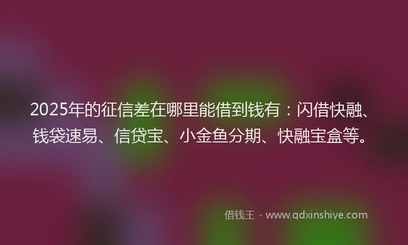 2025年的征信差在哪里能借到钱有：闪借快融、钱袋速易、信贷宝、小金鱼分期、快融宝盒等。