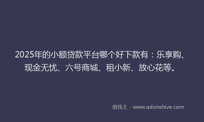 2025年的小额贷款平台哪个好下款有：乐享购、现金无忧、六号商城、租小新、放心花等。