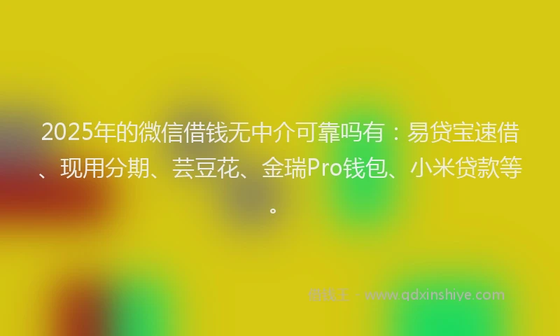 2025年的微信借钱无中介可靠吗有：易贷宝速借、现用分期、芸豆花、金瑞Pro钱包、小米贷款等。