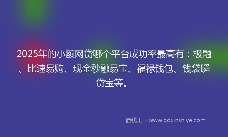 2025年的小额网贷哪个平台成功率最高有：极融、比速易购、现金秒融易宝、福禄钱包、钱袋瞬贷宝等。