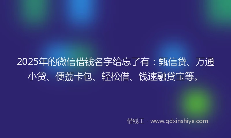 2025年的微信借钱名字给忘了有：甄信贷、万通小贷、便荔卡包、轻松借、钱速融贷宝等。