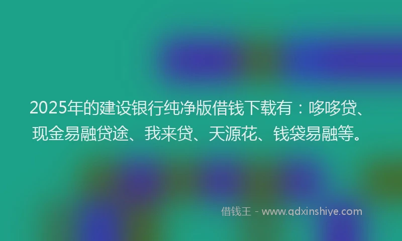 2025年的建设银行纯净版借钱下载有：哆哆贷、现金易融贷途、我来贷、天源花、钱袋易融等。