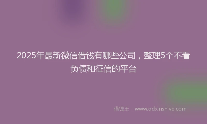2025年最新微信借钱有哪些公司，整理5个不看负债和征信的平台