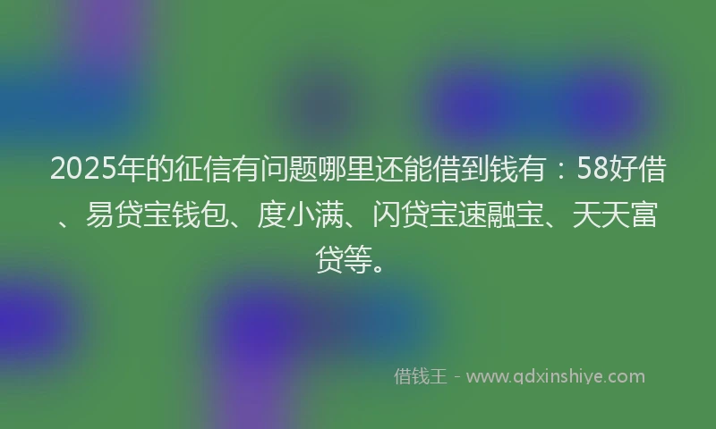 2025年的征信有问题哪里还能借到钱有：58好借、易贷宝钱包、度小满、闪贷宝速融宝、天天富贷等。