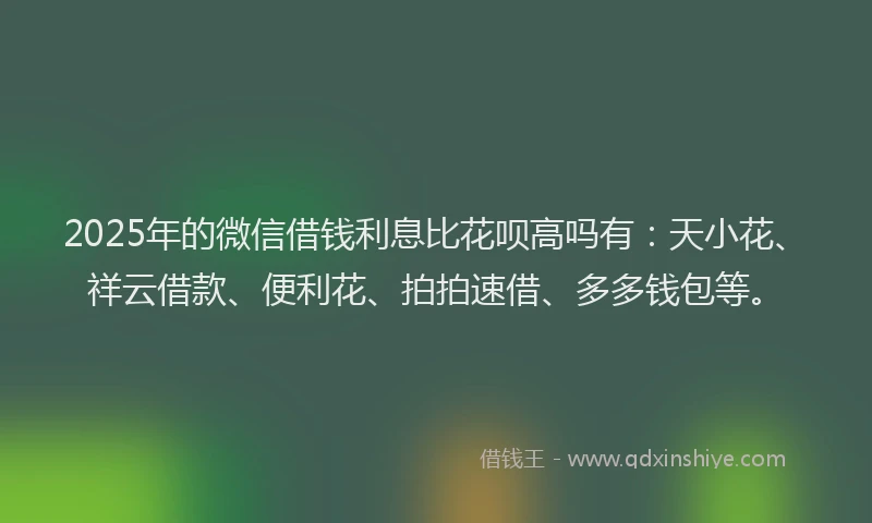 2025年的微信借钱利息比花呗高吗有：天小花、祥云借款、便利花、拍拍速借、多多钱包等。