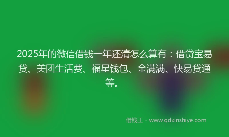 2025年的微信借钱一年还清怎么算有：借贷宝易贷、美团生活费、福星钱包、金满满、快易贷通等。