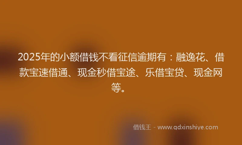 2025年的小额借钱不看征信逾期有：融逸花、借款宝速借通、现金秒借宝途、乐借宝贷、现金网等。