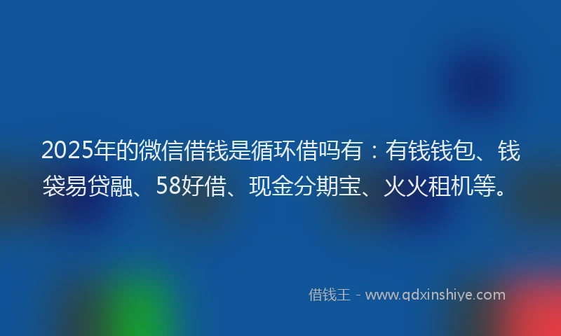 2025年的微信借钱是循环借吗有：有钱钱包、钱袋易贷融、58好借、现金分期宝、火火租机等。
