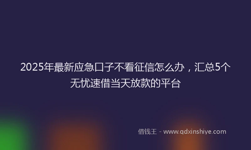 2025年最新应急口子不看征信怎么办，汇总5个无忧速借当天放款的平台