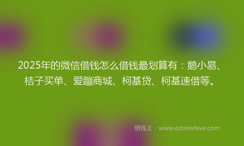 2025年的微信借钱怎么借钱最划算有：鹅小易、桔子买单、爱蹦商城、柯基贷、柯基速借等。