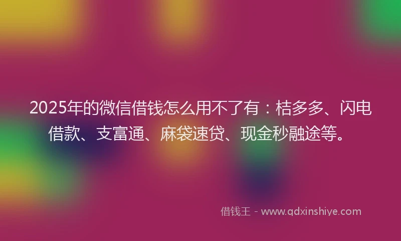 2025年的微信借钱怎么用不了有：桔多多、闪电借款、支富通、麻袋速贷、现金秒融途等。
