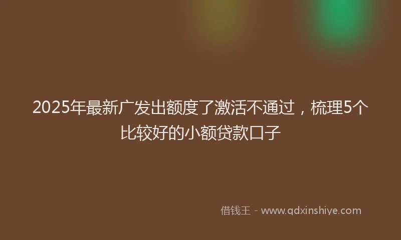 2025年最新广发出额度了激活不通过，梳理5个比较好的小额贷款口子