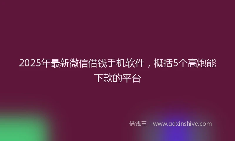 2025年最新微信借钱手机软件，概括5个高炮能下款的平台