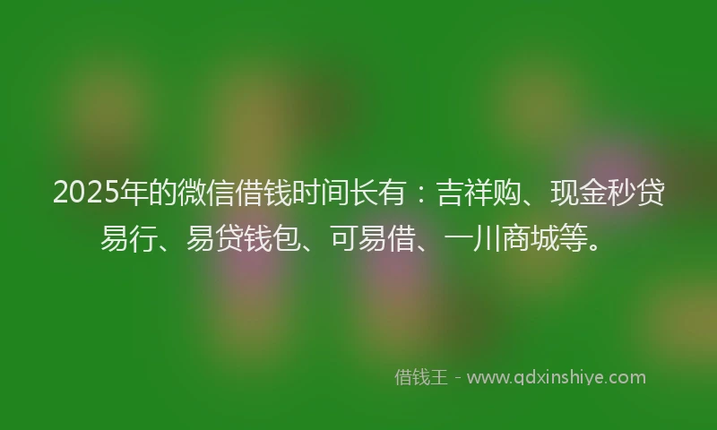 2025年的微信借钱时间长有：吉祥购、现金秒贷易行、易贷钱包、可易借、一川商城等。