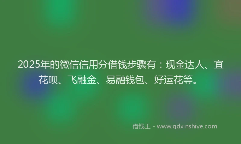 2025年的微信信用分借钱步骤有：现金达人、宜花呗、飞融金、易融钱包、好运花等。