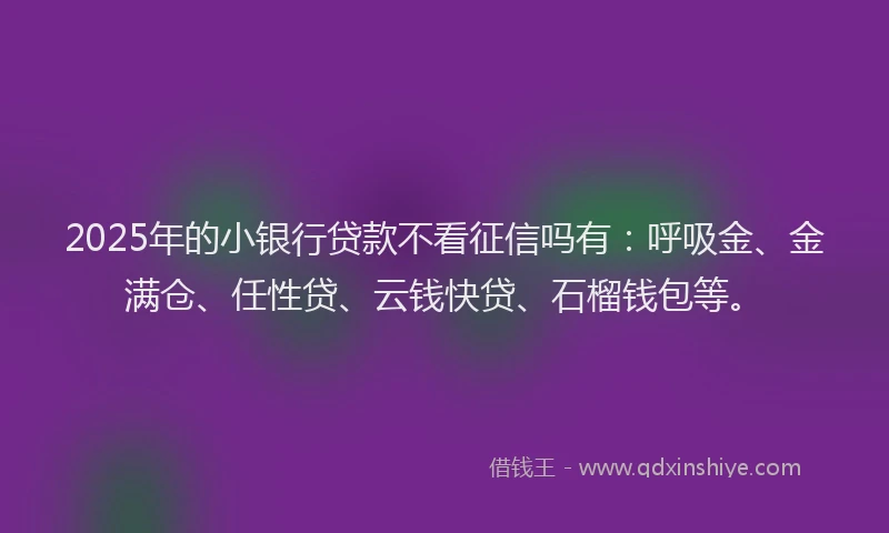 2025年的小银行贷款不看征信吗有：呼吸金、金满仓、任性贷、云钱快贷、石榴钱包等。