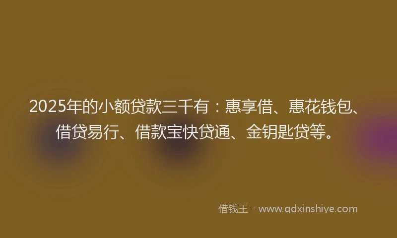 2025年的小额贷款三千有：惠享借、惠花钱包、借贷易行、借款宝快贷通、金钥匙贷等。