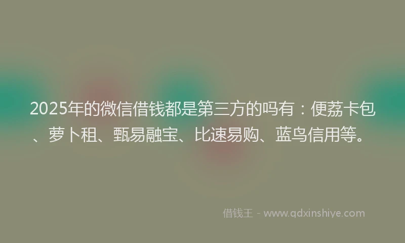 2025年的微信借钱都是第三方的吗有：便荔卡包、萝卜租、甄易融宝、比速易购、蓝鸟信用等。