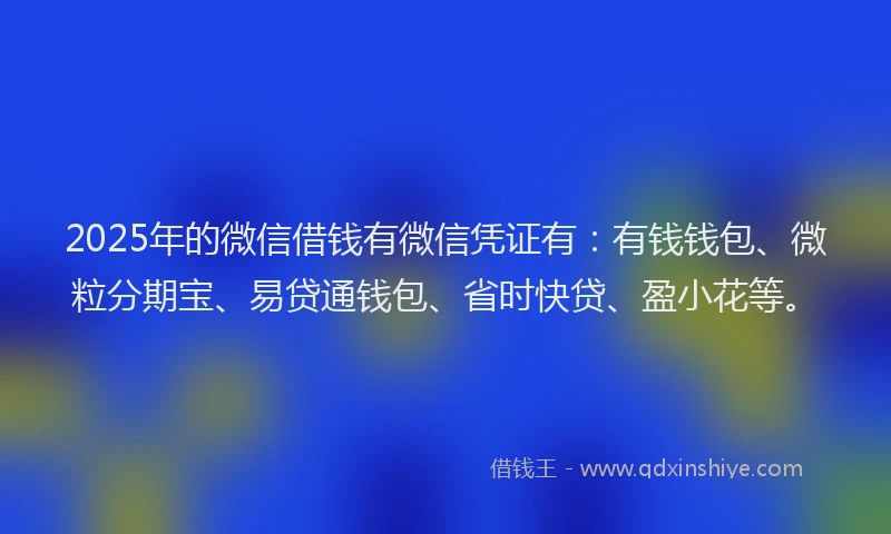 2025年的微信借钱有微信凭证有：有钱钱包、微粒分期宝、易贷通钱包、省时快贷、盈小花等。