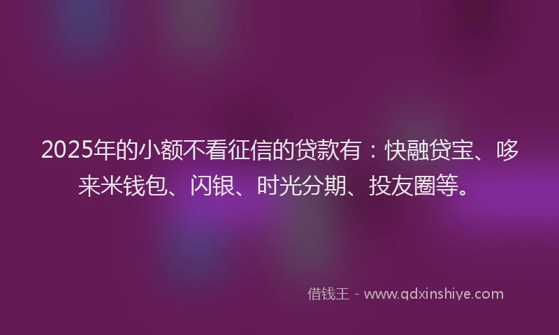 2025年的小额不看征信的贷款有：快融贷宝、哆来米钱包、闪银、时光分期、投友圈等。