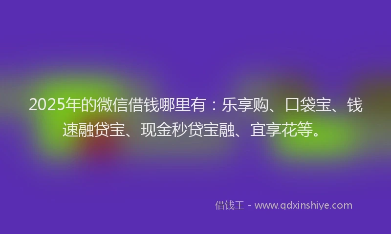 2025年的微信借钱哪里有：乐享购、口袋宝、钱速融贷宝、现金秒贷宝融、宜享花等。