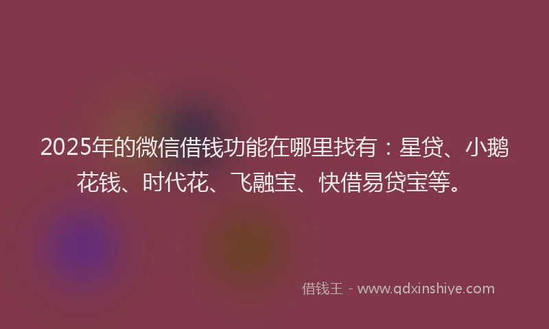 2025年的微信借钱功能在哪里找有：星贷、小鹅花钱、时代花、飞融宝、快借易贷宝等。