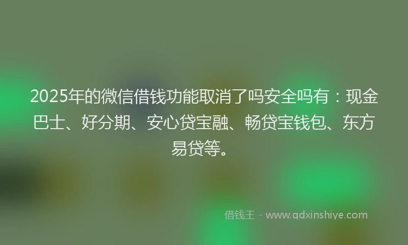 2025年的微信借钱功能取消了吗安全吗有：现金巴士、好分期、安心贷宝融、畅贷宝钱包、东方易贷等。