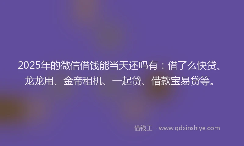 2025年的微信借钱能当天还吗有：借了么快贷、龙龙用、金帝租机、一起贷、借款宝易贷等。