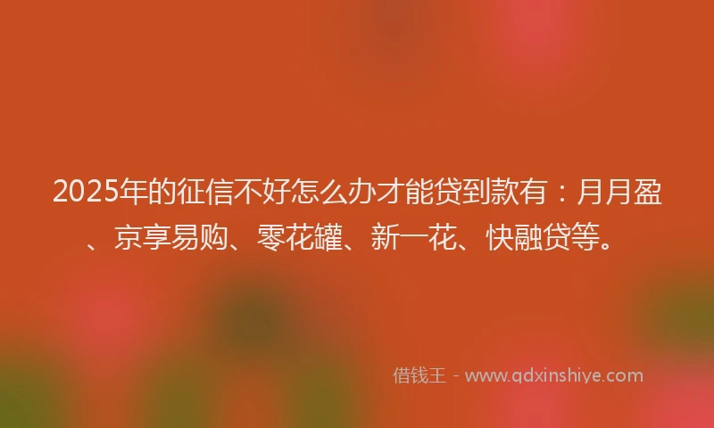 2025年的征信不好怎么办才能贷到款有：月月盈、京享易购、零花罐、新一花、快融贷等。