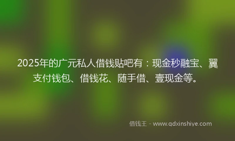 2025年的广元私人借钱贴吧有：现金秒融宝、翼支付钱包、借钱花、随手借、壹现金等。
