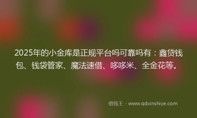 2025年的小金库是正规平台吗可靠吗有：鑫贷钱包、钱袋管家、魔法速借、哆哆米、全金花等。