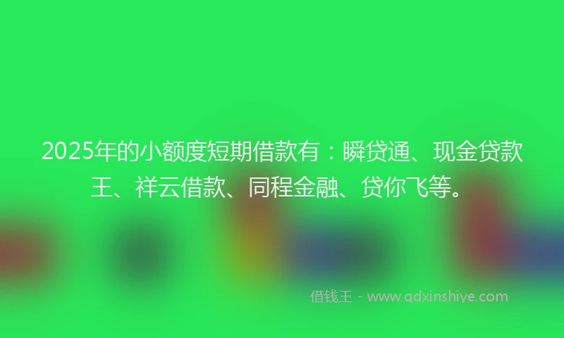 2025年的小额度短期借款有：瞬贷通、现金贷款王、祥云借款、同程金融、贷你飞等。