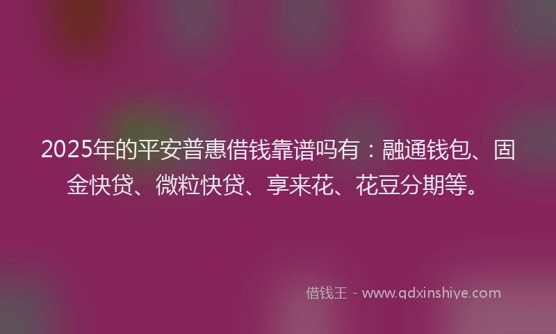 2025年的平安普惠借钱靠谱吗有：融通钱包、固金快贷、微粒快贷、享来花、花豆分期等。