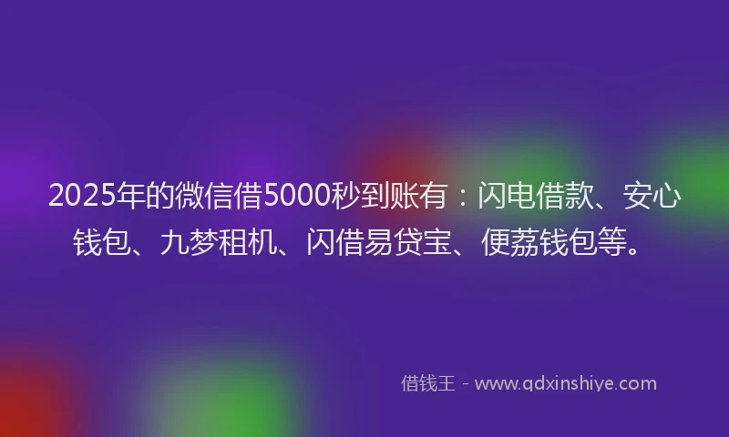 2025年的微信借5000秒到账有：闪电借款、安心钱包、九梦租机、闪借易贷宝、便荔钱包等。