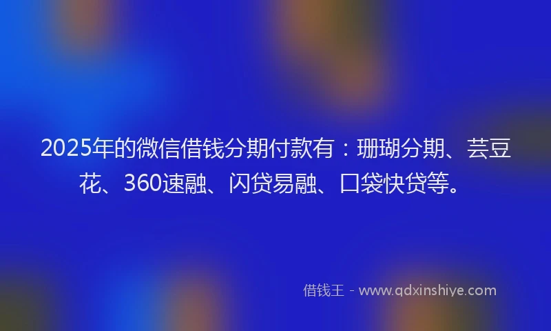 2025年的微信借钱分期付款有：珊瑚分期、芸豆花、360速融、闪贷易融、口袋快贷等。