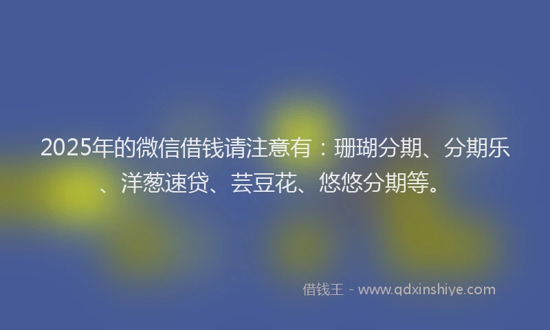 2025年的微信借钱请注意有：珊瑚分期、分期乐、洋葱速贷、芸豆花、悠悠分期等。