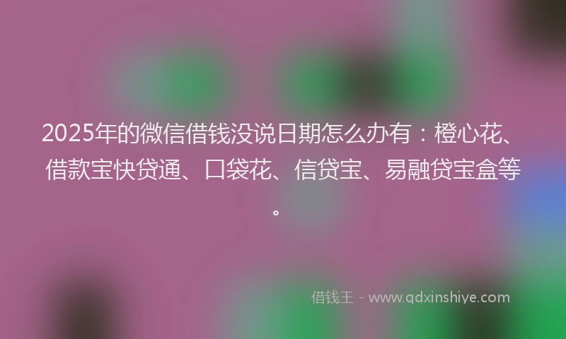 2025年的微信借钱没说日期怎么办有：橙心花、借款宝快贷通、口袋花、信贷宝、易融贷宝盒等。