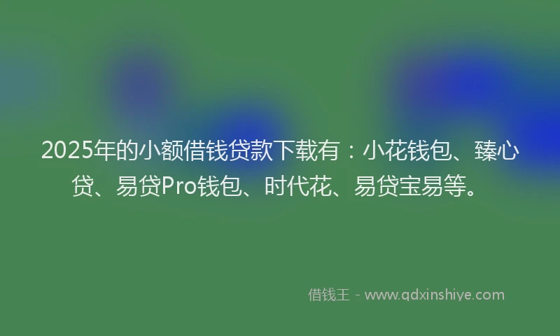 2025年的小额借钱贷款下载有：小花钱包、臻心贷、易贷Pro钱包、时代花、易贷宝易等。