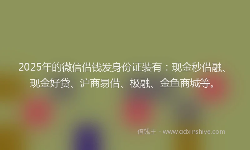 2025年的微信借钱发身份证装有：现金秒借融、现金好贷、沪商易借、极融、金鱼商城等。