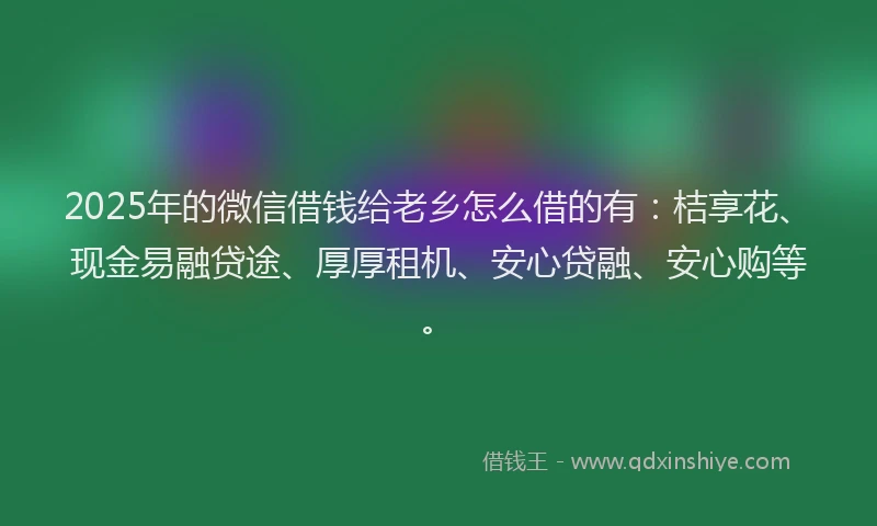 2025年的微信借钱给老乡怎么借的有：桔享花、现金易融贷途、厚厚租机、安心贷融、安心购等。
