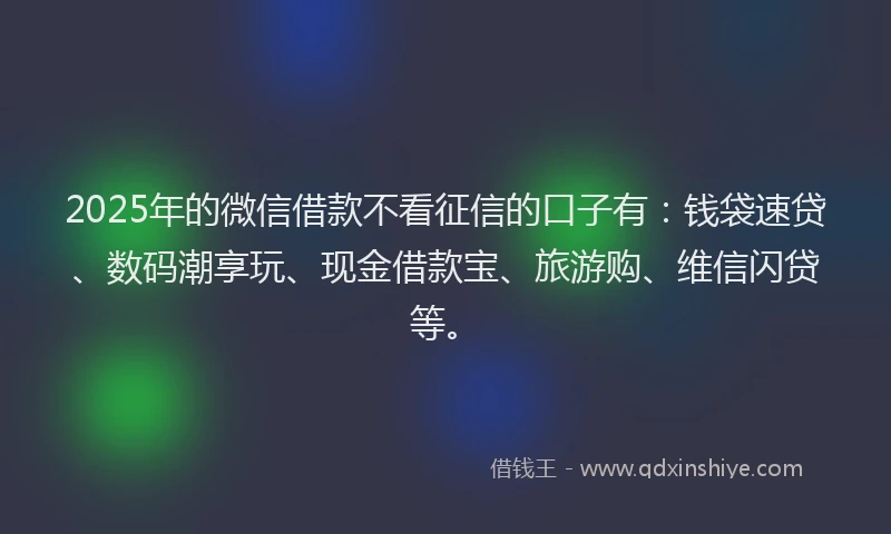 2025年的微信借款不看征信的口子有：钱袋速贷、数码潮享玩、现金借款宝、旅游购、维信闪贷等。