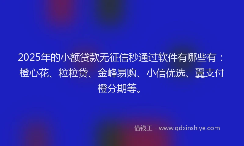 2025年的小额贷款无征信秒通过软件有哪些有：橙心花、粒粒贷、金峰易购、小信优选、翼支付橙分期等。
