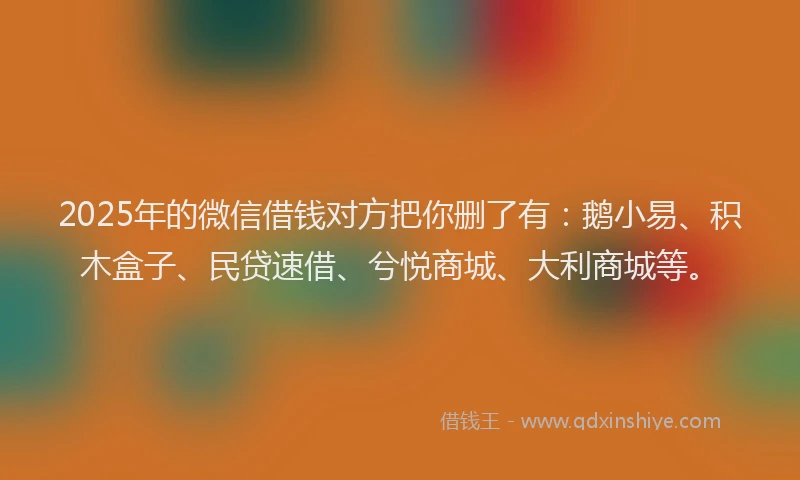 2025年的微信借钱对方把你删了有：鹅小易、积木盒子、民贷速借、兮悦商城、大利商城等。