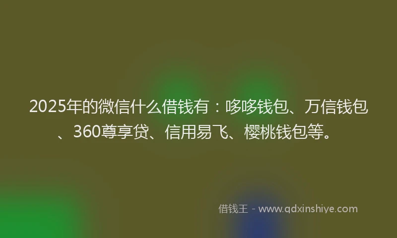2025年的微信什么借钱有：哆哆钱包、万信钱包、360尊享贷、信用易飞、樱桃钱包等。
