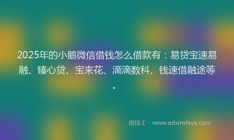 2025年的小鹅微信借钱怎么借款有：易贷宝速易融、臻心贷、宝来花、滴滴数科、钱速借融途等。