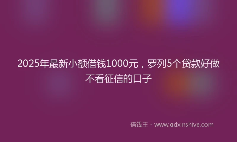 2025年最新小额借钱1000元，罗列5个贷款好做不看征信的口子